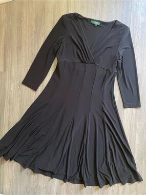 Lauren Ralph Lauren Black Long-Sleeve Fit Pleated Flowy Dress